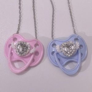 Hänge halsband PACIFIER HJÄRT RHINESTONE ANGEL Vinghalsband för kvinnor Söt Y2K -estetik Lolita Accessories Harajuku Trendy Jewelry