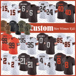 Camisa de futebol personalizada Myles Garrett Nick Chubb Joe Flacco Amari Cooper Deshaun Watson Jeremiah Owusu Koramoah Denzel Ward David Njoku Matthew Adams Greg Newsome II