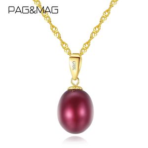 Necklaces Pag&mag Genuine Gold with Red Natural Freashwater Pearls Pendant & Necklace for Women Statement Engagement S Fine Jewelry