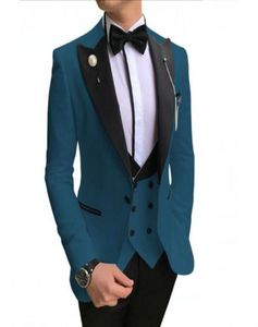 Yepyeni mavi damat smokin siyah zirve yaka damatçı erkek gelinlik tarzı adam ceket blazer 3 parça takım elbise ceket pantolon 7562889