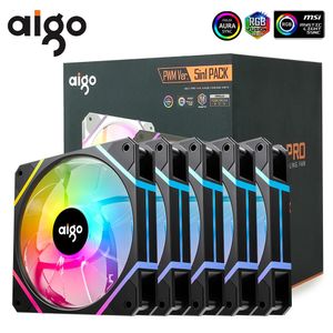 Aigo AM12Pro RGBファンVentoinha PC 120mm Computer Case Kit Water Cooler 4pin PWM CPU Cooling Fans 3Pin5V Argb 12cm Ventilador 240113