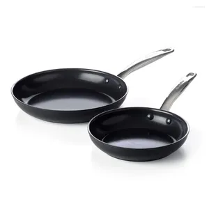 Cookware Sets GreenPan Prime Midnight Hard Anodized Healthy Ceramic Nonstick 10" And 12" Frying Pan Skillet Set PFAS-Free Dishwasher Safe