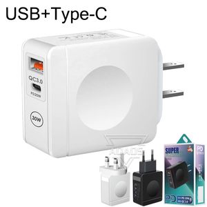 Type-C+USBデュアルポート充電器20W/12WウォールアダプターEU/US/UK iPhone Samsungスマートフォンに適応