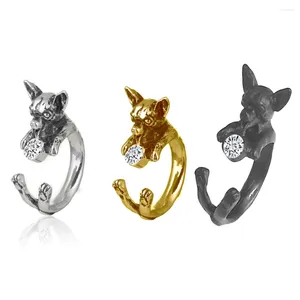 Klusterringar chihuahua hund vintage ring forntida silver/svart/brons pläterade 3 färger kvinnor för män kpop halloween mode smycken