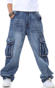 Мужские повседневные свободные джинсовые рабочие брюки в стиле хип-хоп Yeokou, джинсы с карманами-карго