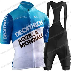 AG2R Cycling Jersey Set Summer France Pro Clothing Men Rower Koszulka rowerowa szorty MTB Maillot 240113