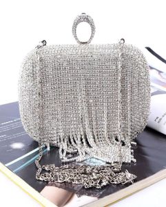 New Rhinestones women clutch bags diamonds tassels finger ring evening bags crystal wedding bridal handbags purse bags1336201