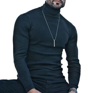 Мужская весенне-осенняя тонкая черная вязаная рубашка с высоким воротом, модная тенденция, свитер с длинными рукавами, нижняя рубашка для мужчин