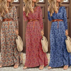 dresses for woman womens designer clothing Women's Autumn/winter Bohemian Floral Long Sleeved V-neck Dress