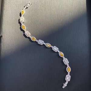 2024 TOP SPRZEDAŻ BRANDER BRANDELETA WEDLIWA BRANDERY Luksusowa biżuteria Prawdziwa 100% 925 srebrne srebrne żółte markizowe cięcie Moissanite Diamond Gemsstones Party Banse Prezent Banser