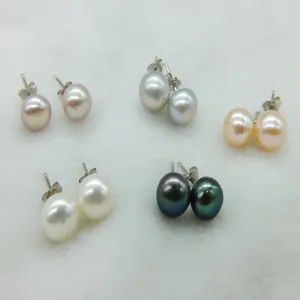 Studörhängen 5Pair A White Black Purple Pink Grey 7mm Natural Freshwater Pearl