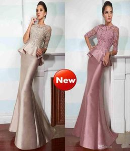 Custom Lace Taffeta Mother of BrideGroom Dresses Half Long Sleeve Beads Peplum Mermaid Evening Wear Bridal Gowns 9829758