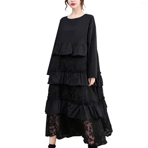 Vestidos casuais feminino oversized vestido de manga comprida preto malha floral franjas n cintos semi formais para mulheres