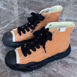 Maison Mihara Yasuhiros mmy dissoved shoes mens 오픈 미소 두꺼운 밑바닥 신발 여자 높은 탑 애호가 캔버스 신발