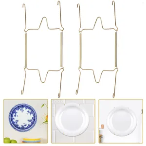 Kitchen Storage 2 Pcs Spring Hanging Pan Hook Decorative Plate Holder Display Shelves Wall Hangers Rack