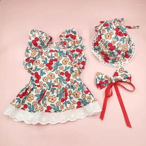 Dog Apparel Three-piece Pet Suits Floral Dress Set With Harness Bow Tie For Small Dogs Cats Outfit Special Occasions Birthdays