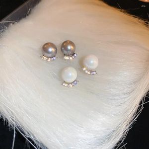Stud Earrings Fashion Round Simulated-pearl Women Classic Zircon Simple Small Elegant Female Jewelry