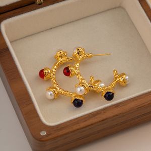 Orecchini di perle di vetro esagerati a forma di C di nuovo modello di martello di lusso di moda Design gioielli E507328