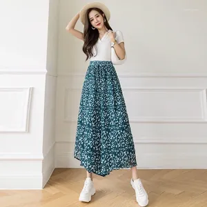 Skirts 2024 Spring Summer Chiffon Floral Ice Silk Wide Leg Pants Thin Women's Loose And Skirt Nine Leggings Girls