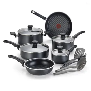 Tencere setleri T-Fal Cook String Stack Seti 14 Parça Siyah Bulaşık Makinesi Güvenli