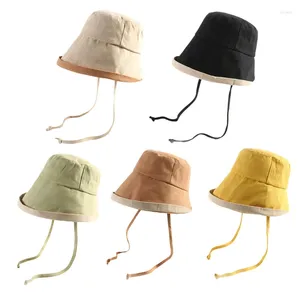 Береты женские солнцезащитный крем купольная шляпа-ведро с широкими полями и широкими полями рыбацкая кепка с ремешком на подбородке
