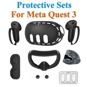 För Meta Quest 3 Silikonskyddsskal 7 i 1 Set Controller Grip Cover Tempered Glass Film Fase Lens Cap VR Tillbehör 240113