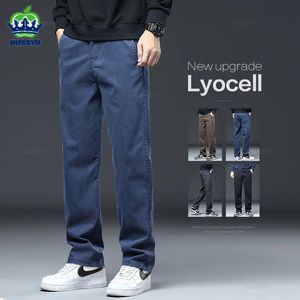 Upgraded Lyocell Fabric Jeans Men Loose Straight Winter Elastic Waist Casual Denim Pants Trousers Male Thick Large Size 5XL 240113