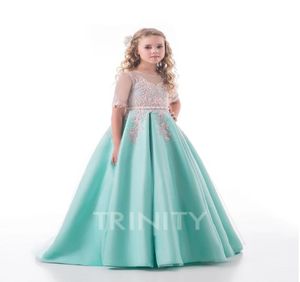 Beauty Green Blue Satin Jewel Applique Flower Girl Dresses Girls039 Pageant Dresses HolidaysBirthday DressSkirt Custom Size 26011137