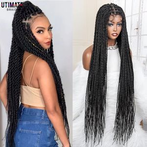 Twist Braided s Synthetisches Vollspitzen-Frontal 40 Zoll knotenloses Flechten vorgezupft mit Babyhaar für schwarze Frauen 240113