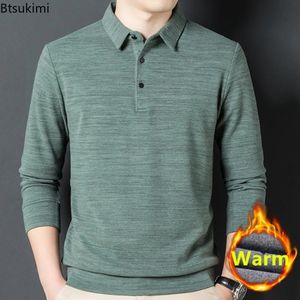 Mense Casual Warm Shirts Topps Autumn Winter Thicker Soft Solid Polo Men Business Office Basic för 240113