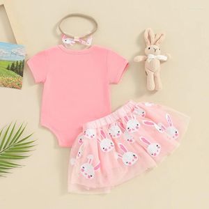 Set di abbigliamento Born Baby Girl Easter Outfit I miei primi pagliaccetti Gonne in tulle con paillettes Fascia per capelli Primi vestiti