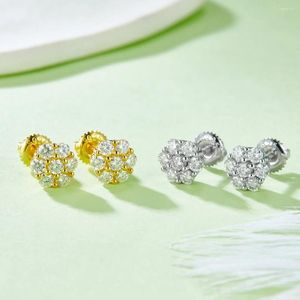 Stud Earrings 0.84ct Spring Plum Blossom Diamonds Screw Back Yellow Flower Cluster Sterling Silver Moissanite Earring For Women