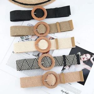 Belts Women Straw Belt Casual Bohemian Wide Summer Braided Waistbelt Buckle Elastic Female Waist Skirt Accessories