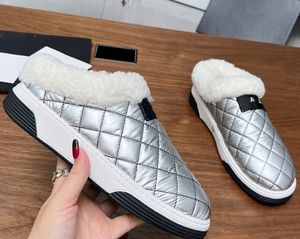 Womens Wool Slippers With Fur Designer Slip On Booties Platform Heels Slides Ladies Quilted Texture Matelasse Mules Outdoor Retro Black White Grey