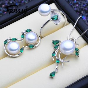 Necklaces Fenasy Sterling Sier Emerald Pearl Jewelry Sets Natural Stud Earrings Bohemian Pendant Necklace Women Green Stones Ring