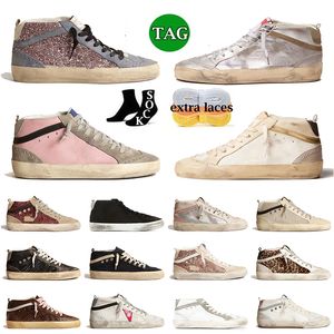 2024 New 10A New Release Mid Star HighTop Golden Sneakers from Slide Italvs Brands Fashionable PinkGold Glitter Goosess with Classic White DoOld Dirty Designer