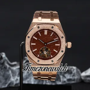 K8F 41 mm 26730 Automatik-Tourbillon-Automatik-Herrenuhr, mattierte Lünette, braunes Hammer-Zifferblatt, Roségold-Stahlarmband, neue Herrenuhren, Zeitzonenuhr Z11a