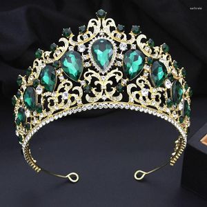 Saç klipleri yeşil tiaras ve taçlar için düğün düğün tiara gelin prenses pageant taç mavi diadem gelin başlık doğum günü balo