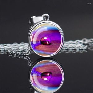 Pendant Necklaces Spherical Glass Necklace Minimalist Commuting With Peacock Feather Pattern Gift Pendan