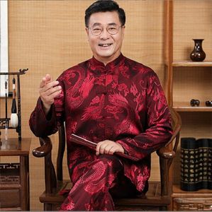 Heißer Verkauf Neue Chinesische Traditiona Männer Seide Satin Kung Fu Anzug Tang-anzug Sets Langarm Jacke Hosen Drachen Wu shu Tai Chi Sets