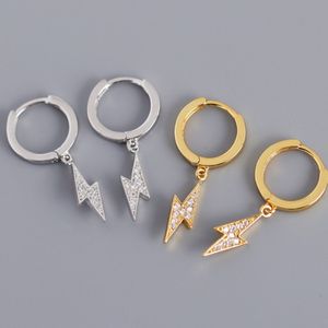 Anti-Allergic 925 Silver Earrings Yellow White Gold Plated Bling CZ Earrings Hoops for Men Women Nice Jewelry Gift