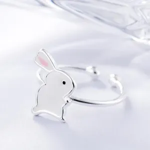 クラスターリングかわいい動物韓国スタイルファッションギフトシルバーメッキジュエリー甘い白いエポキシー美しいオープニングR081