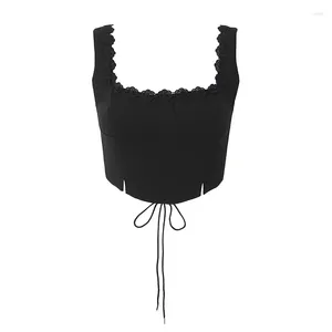 Женские майки YENKYE 2024, женский черный топ на бретелях с кружевной отделкой, сексуальный топ без рукавов со шнуровкой на спине, женское летнее укороченное платье