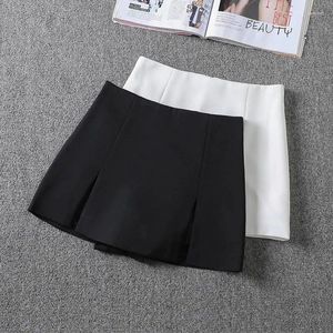 Skirts Women High Waist Wide Pleats Design Slim Shorts Female Side Zipper Culottes Chic Pantalone Cortos