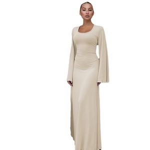 2024 Spring Nyarrivaler Fashion Designer Loose U-Neck Back Tie Long Sleeve Dress Women