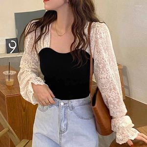 Women's Blouses Vintage Patchwork Knitted Lace Shirt Women Square Collar Crochet Embroidered Elegant Blouse Woman Sweet Ladies Tops Blusas