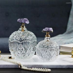 Bottles French Amethyst Cluster Glass Bottle Creative Light Luxury Crystal Candy Snacks Storage Jars With Lid Jewelry Necklace Organizer