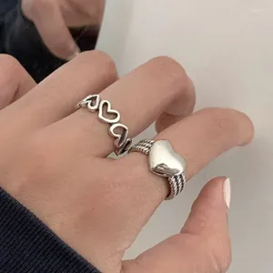 Cluster Rings Vintage Silver Plated Love Heart Finger Ring for Women Girls Party Punk Hiphop Jewlery Gifts Accessories JZ836