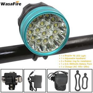 Lichter Wasafire 40000lm Fahrradlicht 16 LEDs Xmlt6 Fahrradlicht Radfahren Frontscheinwerfer MTB-Scheinwerfer + 9600-mAh-Akku + Ladegerät