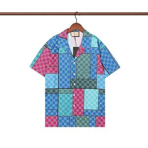 2023 Luxury Designer Men's Casual Shirts Fashion Mens Silk T Shirts Letter Print Short Sleeve Dress Shirt Turn-Down Coallr Classical FF Tops M-XXL